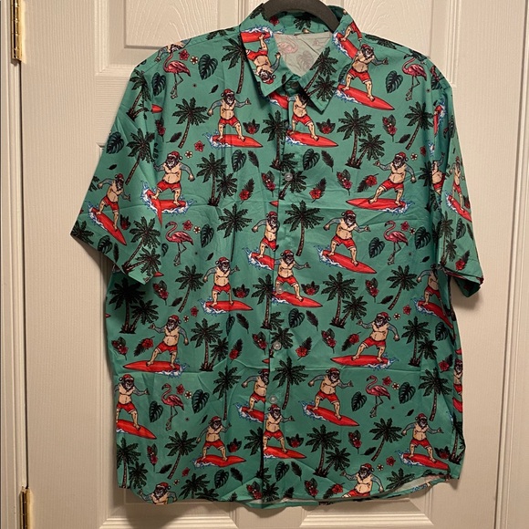 unbranded Other - Tropical Green Surfing Santa Xmas Men's Button Down Shirt…size M